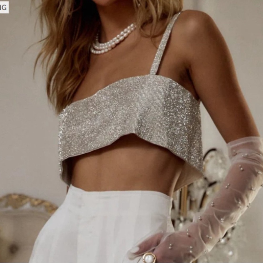 Silver rhinestone 12th tribe crop top bralette